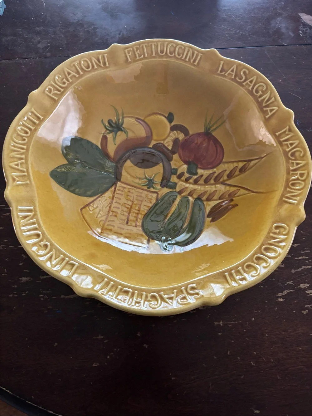 Vintage 14-3/8” California Pottery harvest gold pasta/serving ceramic bowl